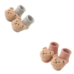 Winter Baby Socks Anti-Slip Floor Shoes Socks Doll Bear Decor Thickened Warm Socks for Warmth Learn to Walking Shoes